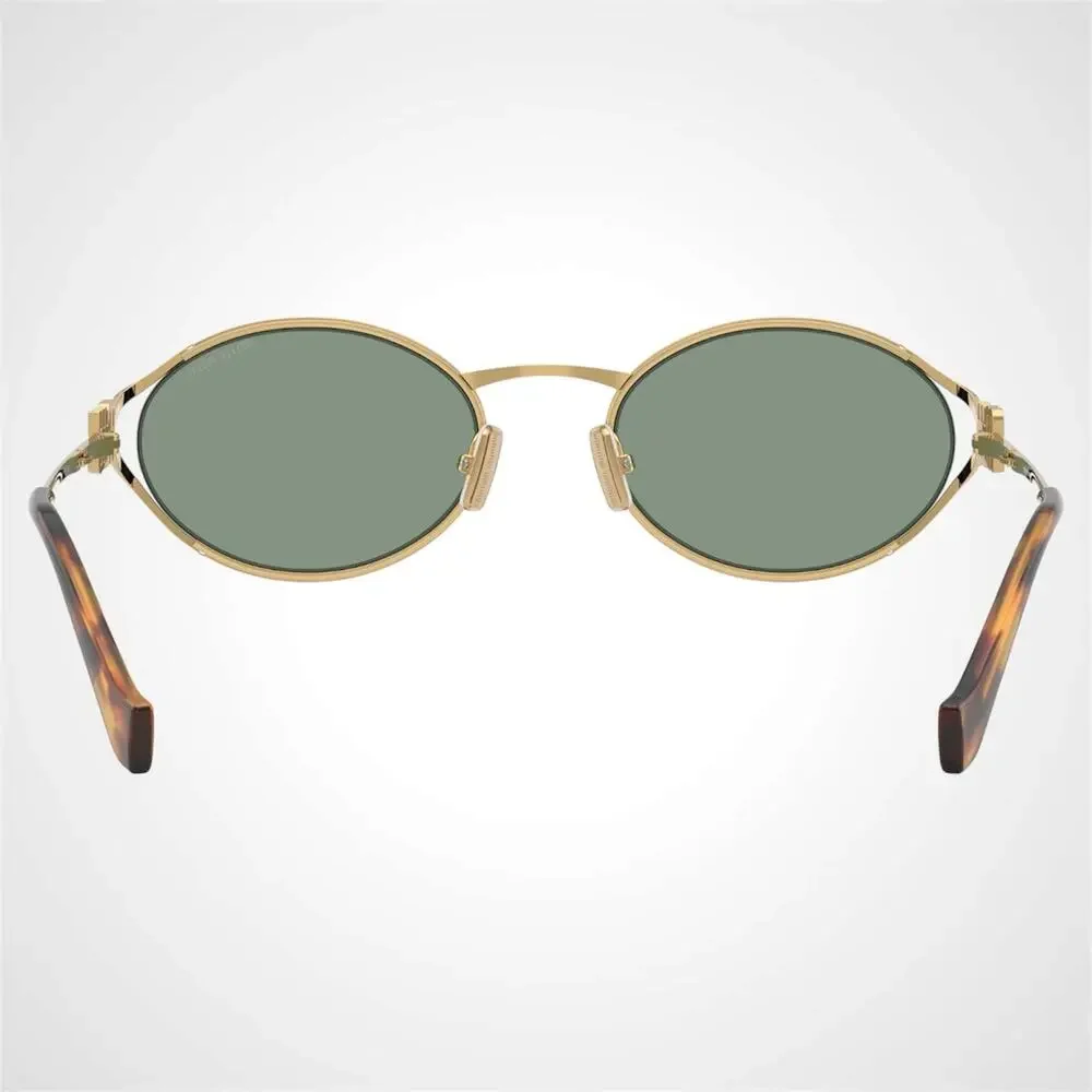 New MIU MIU Sunglasses Gold Oval Green Lens 54mm Oval Metal - Picture 4 of 8